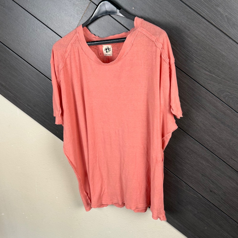 We The Free Women's Large Burnt Coral Oversized Linen Blend Raw Seam Top NWT - Picture 2 of 9